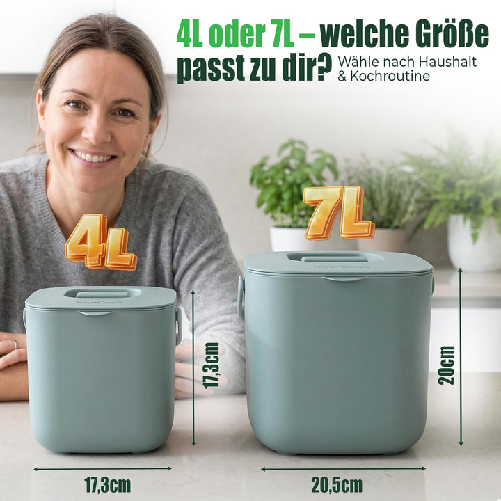 YourCasa Biomülleimer Küche 7L - Komposteimer mit herausnehmbarem Sieb & Deckel - geruchsdicht, spül
