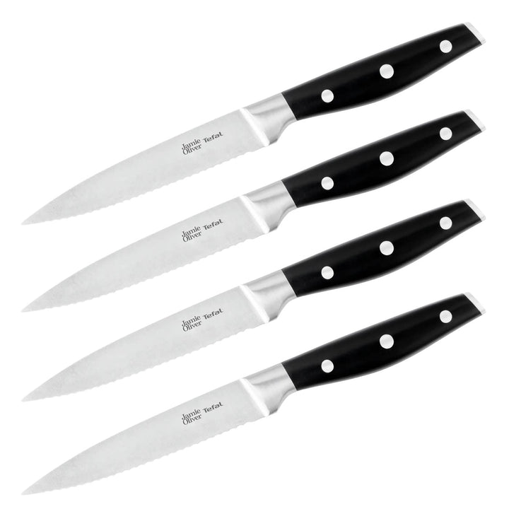 Tefal Jamie Oliver K26708 Steakmesserset 24cm 4-teilig, Edelstahl Steakbesteck Set für 4 Personen, S