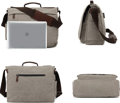 CALIYO Umhängetaschen Herren aus Canvas Schultasche Queformat A4 Laptoptasche für 15,6 Zoll Laptop A