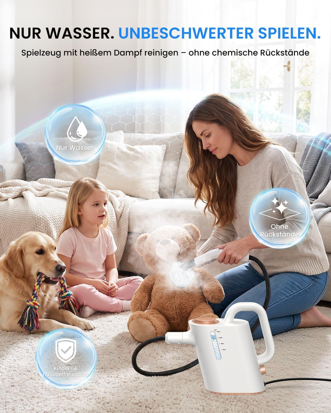 Dampfreiniger Handgerät, 15 Sek. Aufheizzeit, 550 ml Wassertank | 16 Zubehörteile, regulierbarer Dam