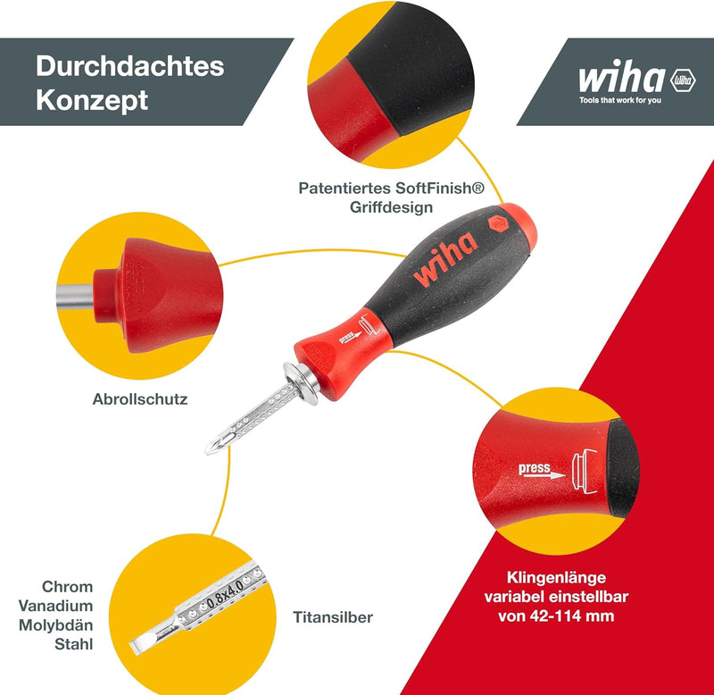 Wiha Schraubendreher mit Wechselklingen Set SYSTEM 6 (03591), 12 tlg. für tiefliegende Schrauben, In