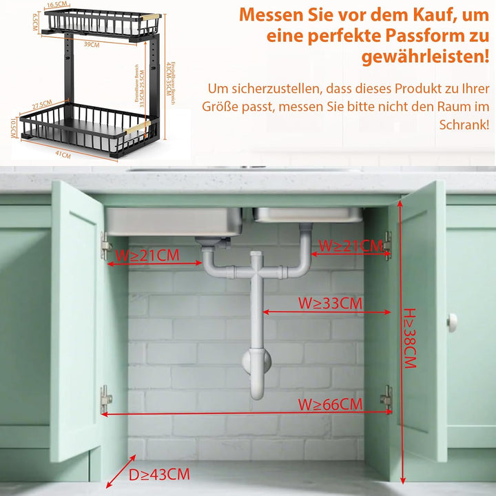 2er-Pack Küchen Spülschrank Organizer,2 Stöckig Ebene Kann Geschoben Metall | Küchen Organizer,Höhen
