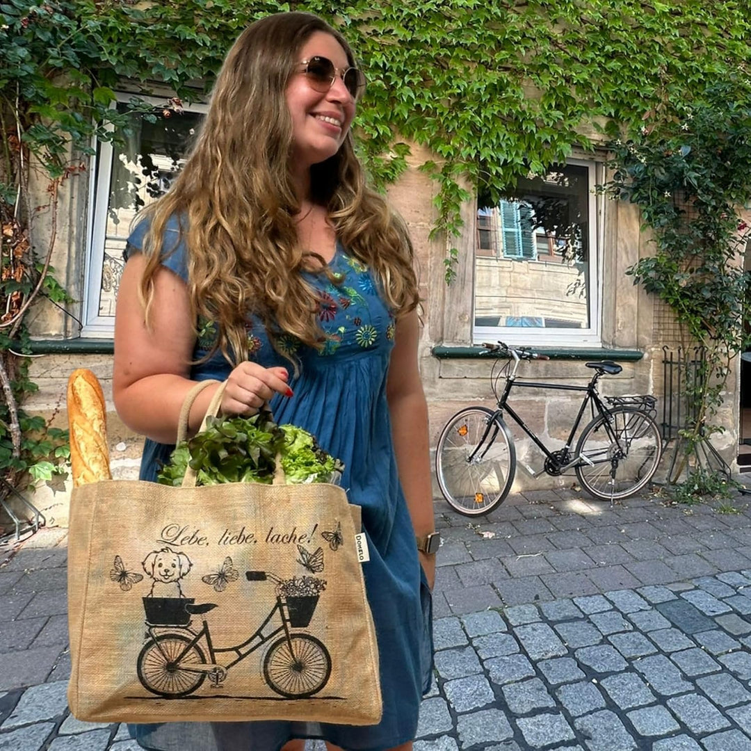 Domelo Einkaufskörbe. Bedruckte Einkaufstasche. Jute Tasche gross. Korbtasche, wasserabweisenden Str