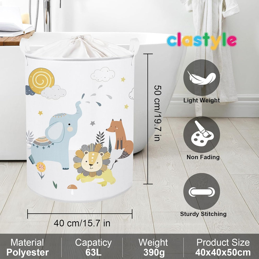 Clastyle Waldtier Löwe Elefant Weiss Kinder Wäschekorb für Jungen Mädchen Grosse Fuchs Kleidung Spie