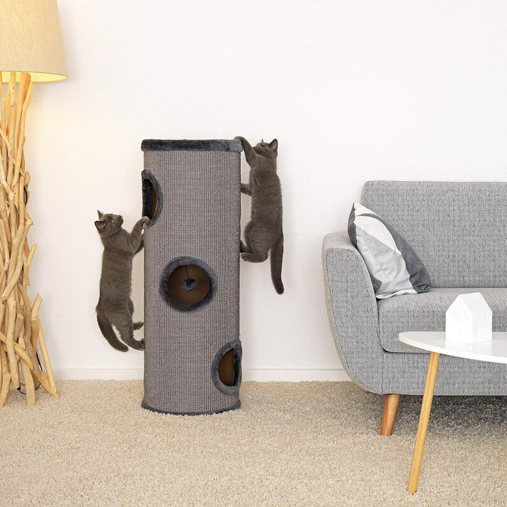lionto Kratztonne aus Sisal mit Spielball &amp; Plüschrand, Höhe 100 cm, Stabiler Kratzbaum für kleine &amp;