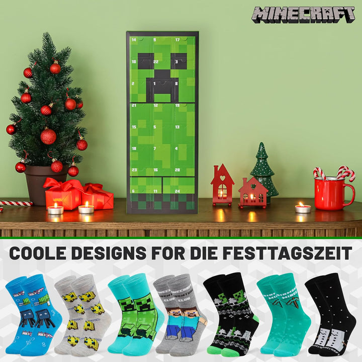 Minecraft Socken Adventskalender 2024 mit 24 Crew Socks - Geschenke für Kinder
