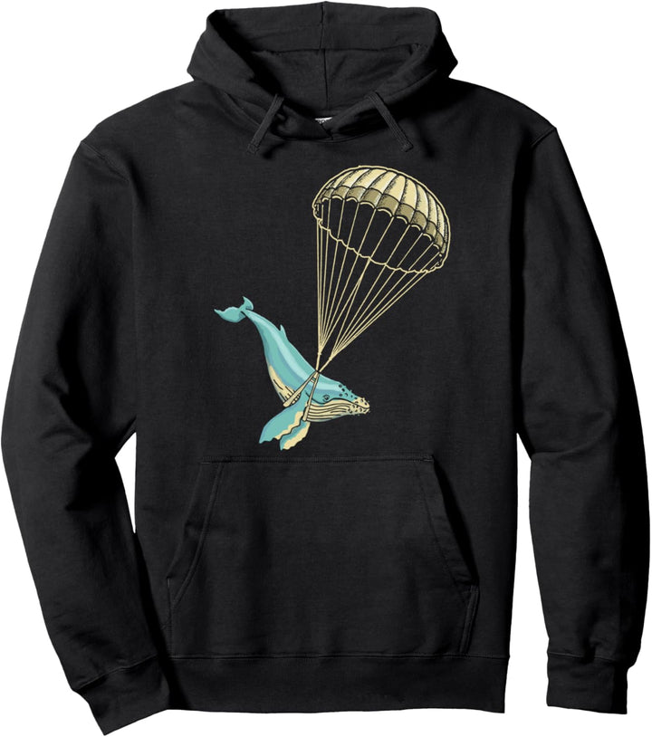 Blue Whale Parachute Illustration Pullover Hoodie