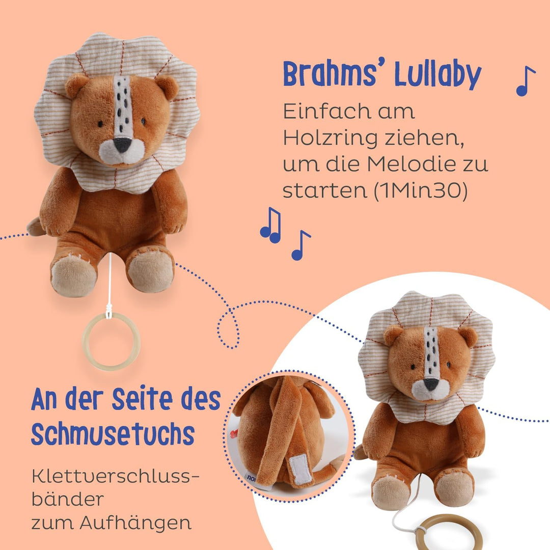 Noukie's - Mini Kuscheltier mit Musik Babou - Noukie‘s Schmusetuch aus Veloudoux + Holzring - Musika