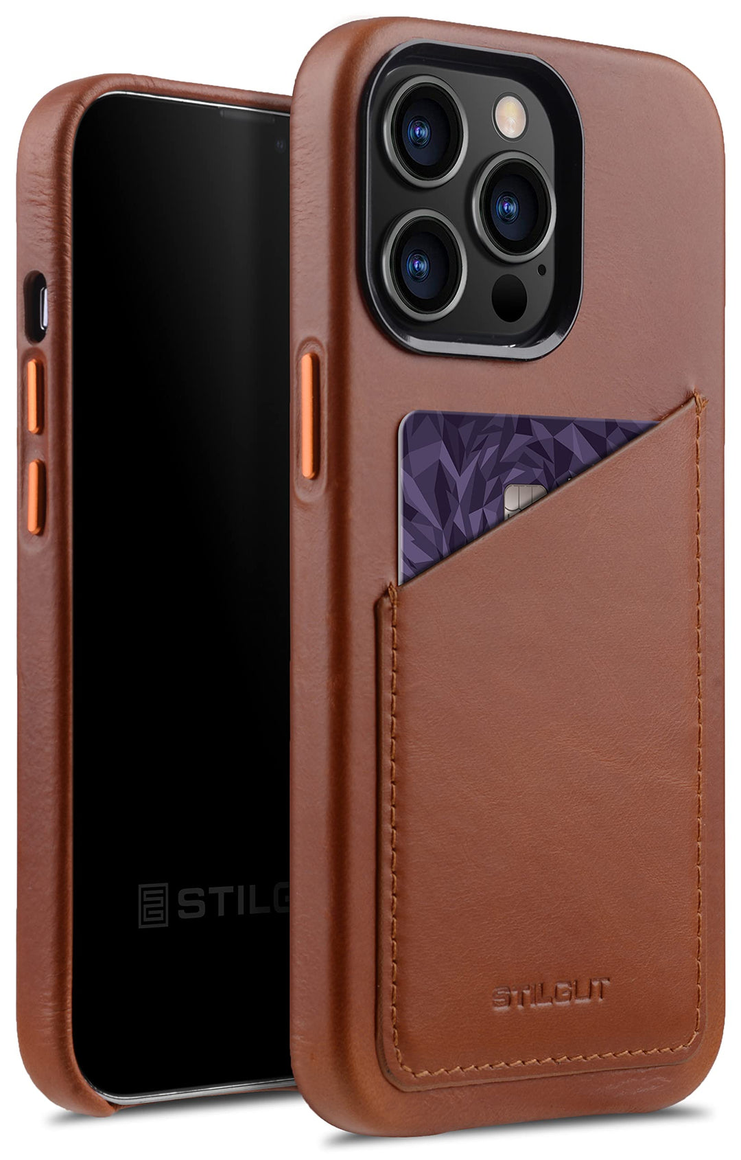 STILGUT Cover kompatibel mit iPhone 13 Pro Hülle mit Kartenfach, Case aus Leder, Kartenhülle - Cogna