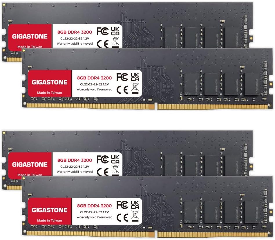 [DDR4 RAM] Gigastone Desktop RAM 32GB (4x8GB) DDR4 Ram 32GB DDR4-3200MHz PC4-25600 CL22 1.2V UDIMM 2