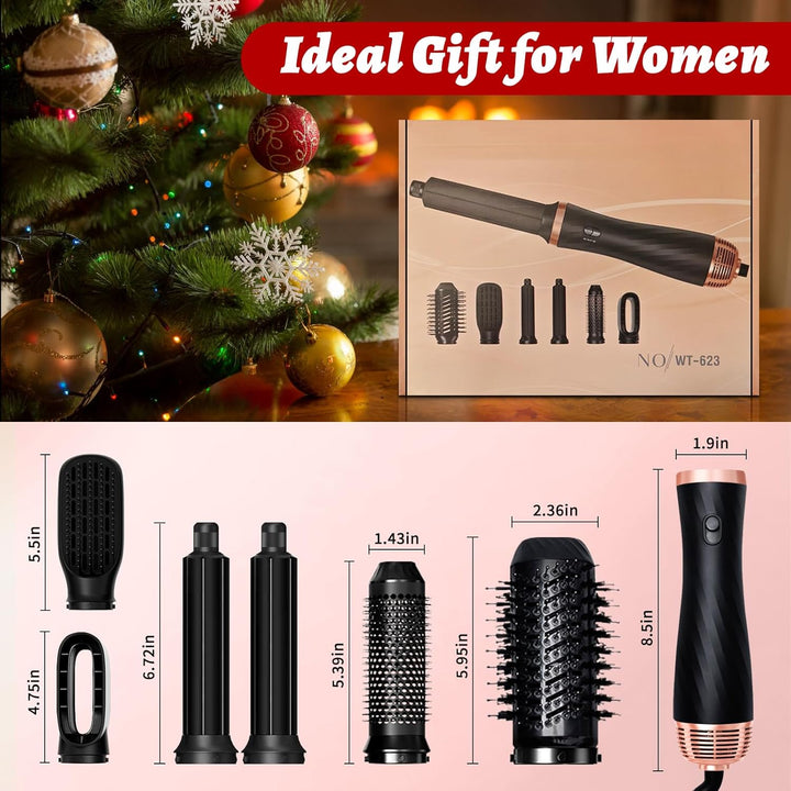 Warmluftbürste Rundbürstenföhn, 250℉-410℉ Föhnbürste, 6-in-1 Hairstyler Haartrockner Bürste Einem, H