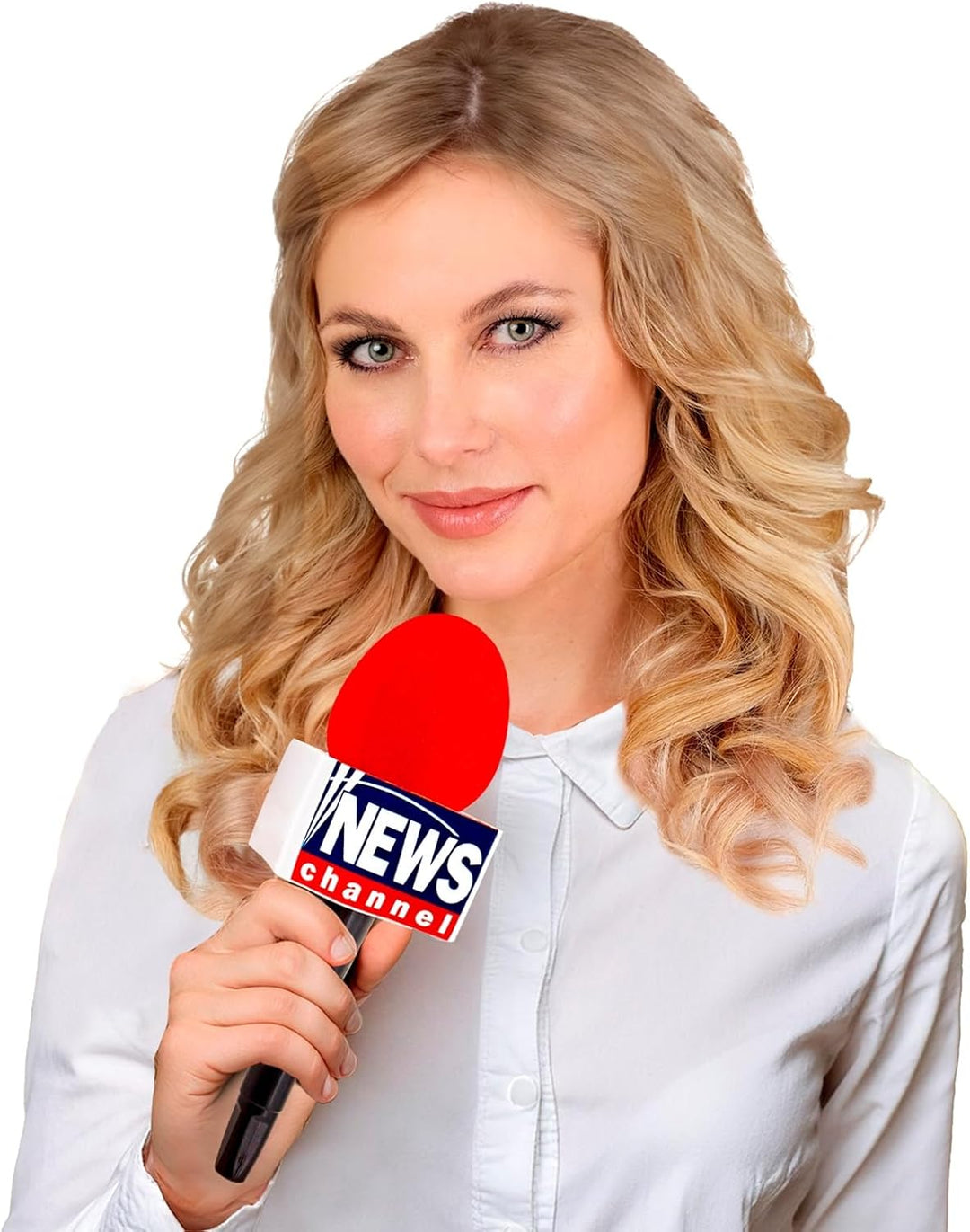 Breaking News Reporter Mikrofon Rot mit Aufschrift News Channel Kostümzubehör Nachrichtensprecher Mi