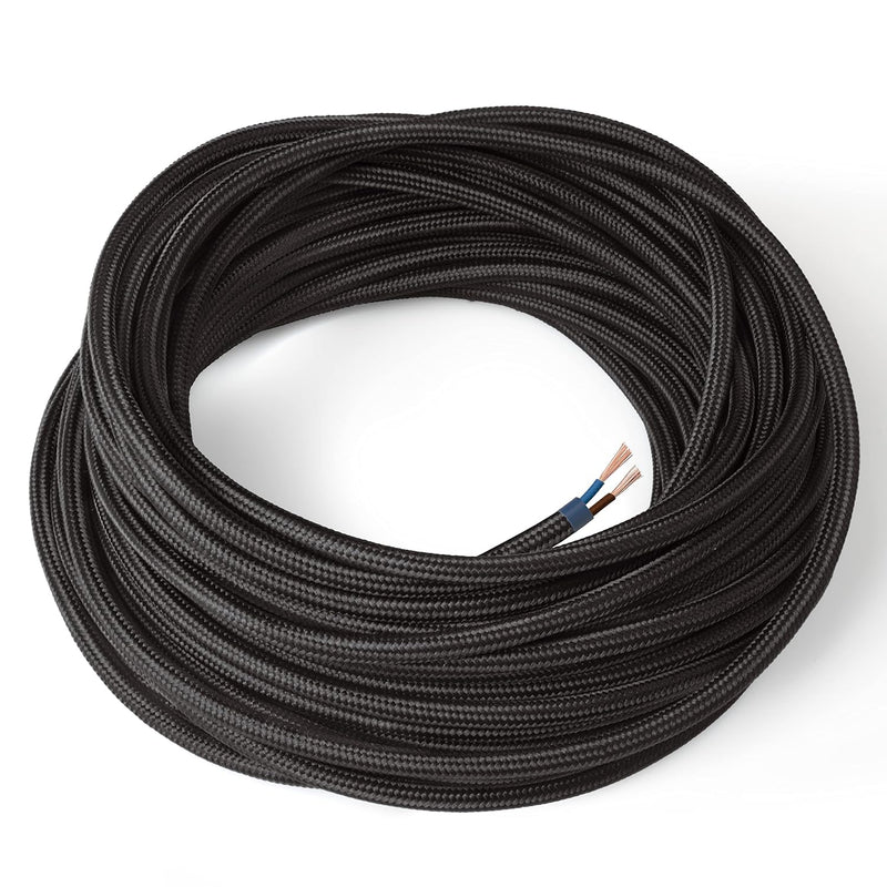 Amarcords - Textilkabel für Lampen SCHWARZ, rund, Seide, 3 Meter, mit 2 Leiter 2x0,75 - Stoffkabel m