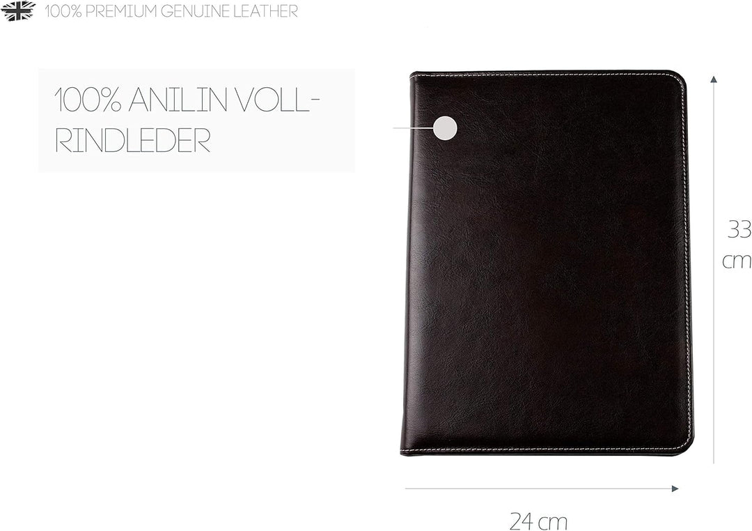 DELMON VARONE - Personalisierbare Tablet Schreibmappe DIN A4 aus Premium Vintage Anilin Leder braun,