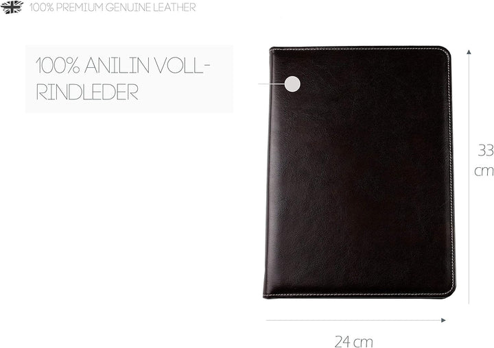 DELMON VARONE - Personalisierbare Tablet Schreibmappe DIN A4 aus Premium Vintage Anilin Leder braun,