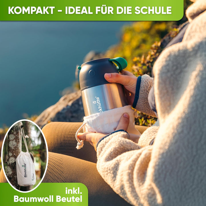 Blockhütte Edelstahl Thermobehälter für Essen I 730 ml I mit Löffel, Thermo Lunchbox für Kinder, Erw