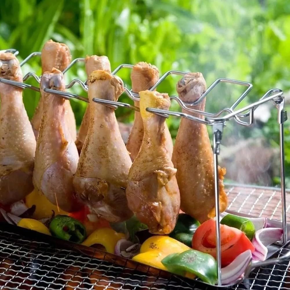 Edelstahl-Huhnflügelhalter, 14 Fächer, faltbarer Hühnerflügel-Halter, Drumstick-Rack, Grillständer,