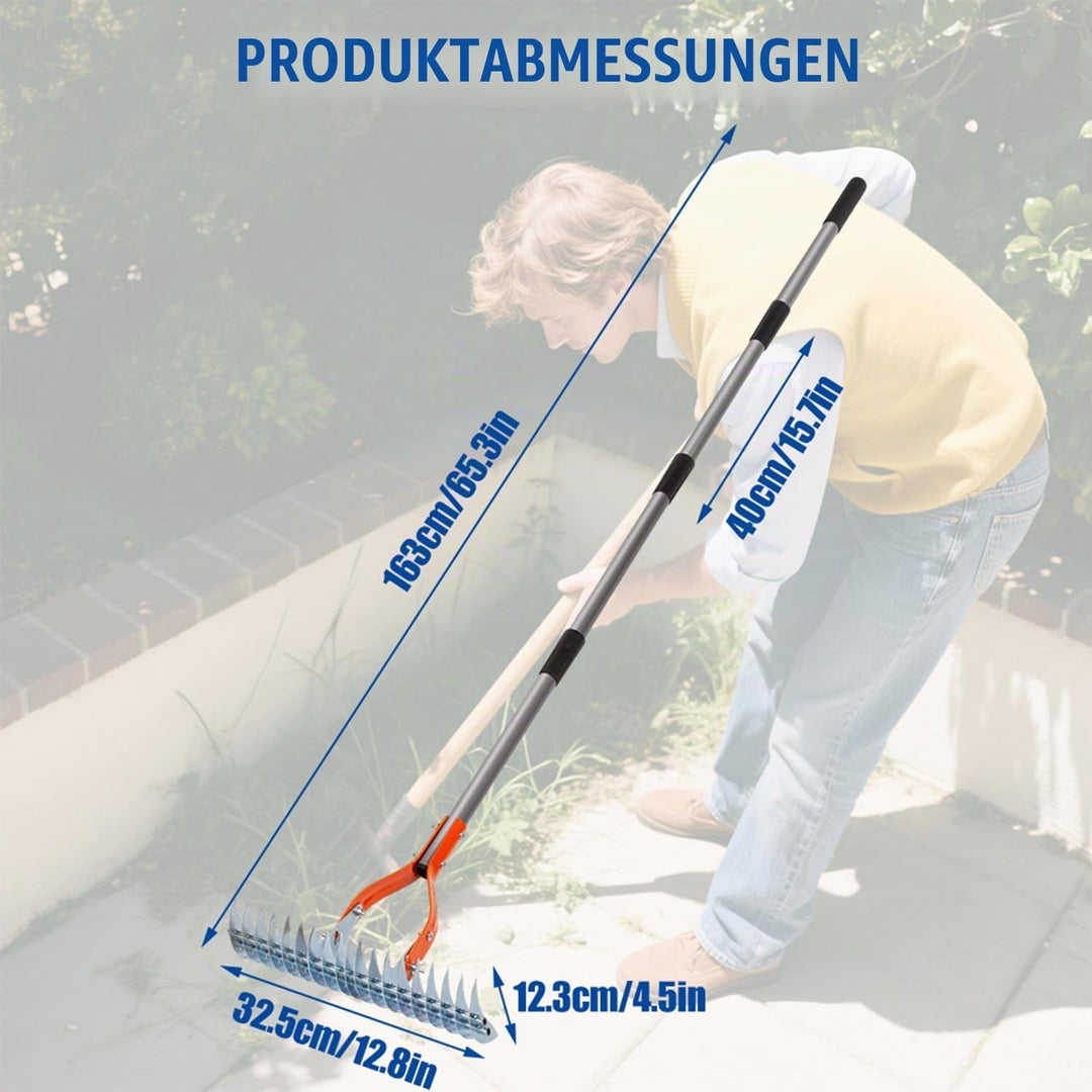 Vertikutierer Rechen mit Stiel 177cm, Abnehmbarer, Verstellbarer Gartenrechen, Rasen Vertikutierer z
