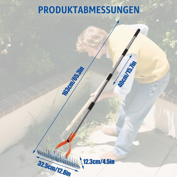 Vertikutierer Rechen mit Stiel 177cm, Abnehmbarer, Verstellbarer Gartenrechen, Rasen Vertikutierer z
