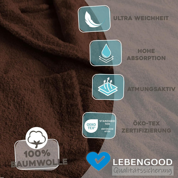 LEBENGOOD Bademantel für Damen, Herren, Unisex, Frottee 100% Baumwolle, Weicher Morgenmantel Dusche,