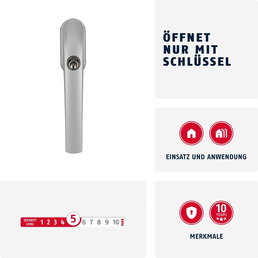 ABUS Abschliessbarer Fenstergriff FG300 AL0089 - Fensterknauf mit Druckzylinder, gleichschliessend -