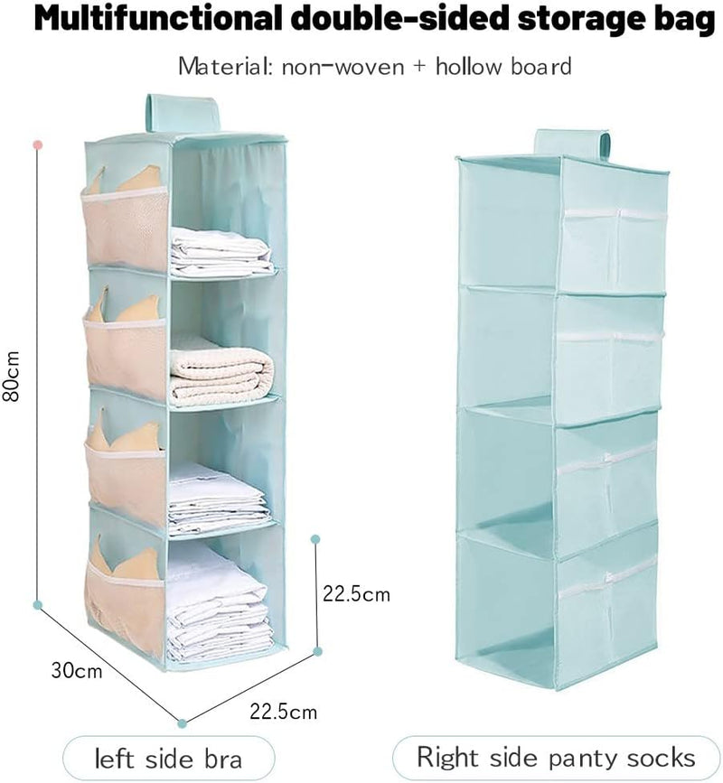 XiXiRan Hängeregal Kleiderschrank, 4 Fächer Hängender Organizer Schrank, mit 12 Netzseitentaschen fü