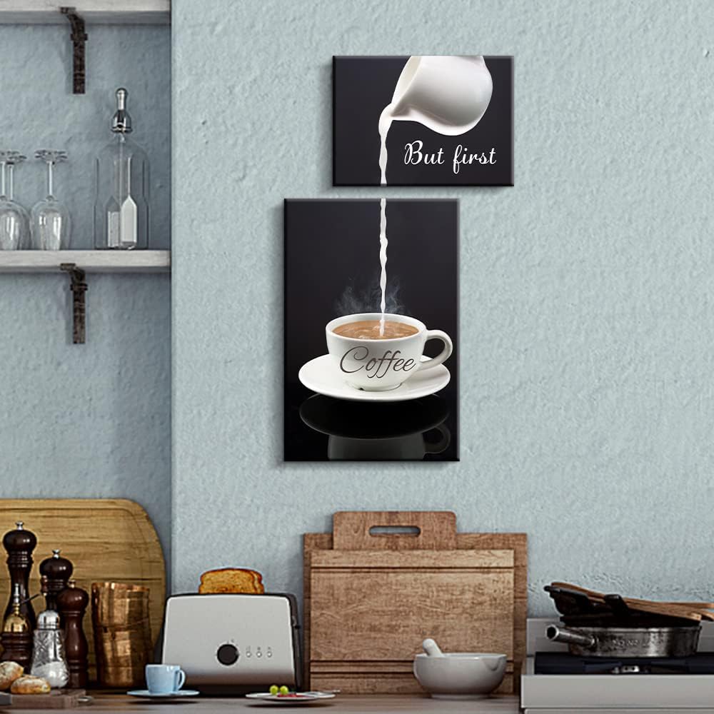 Coffee Bar Wanddekoration für Küche – But First Coffee Schild – Küche Leinwand Wandkunst für moderne