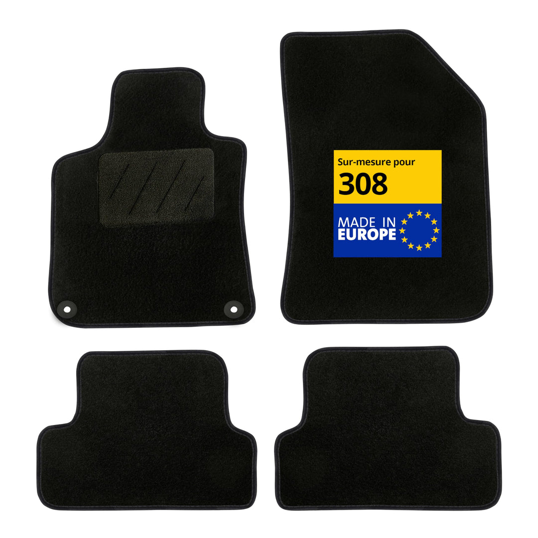 DBS - Autofussmatten - Massgeschneidert für 308/308SW - Mit Befestigungsclips - Antirutschmatten - 4