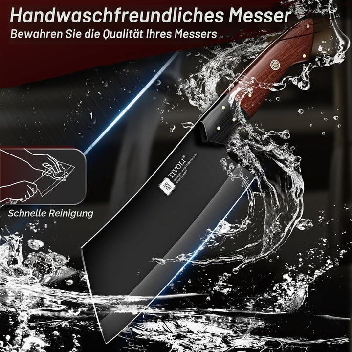TIVOLI Hackmesser, Edelstahl, robuste Klinge, langlebig, ergonomischer Holzgriff für Fleisch, Knoche