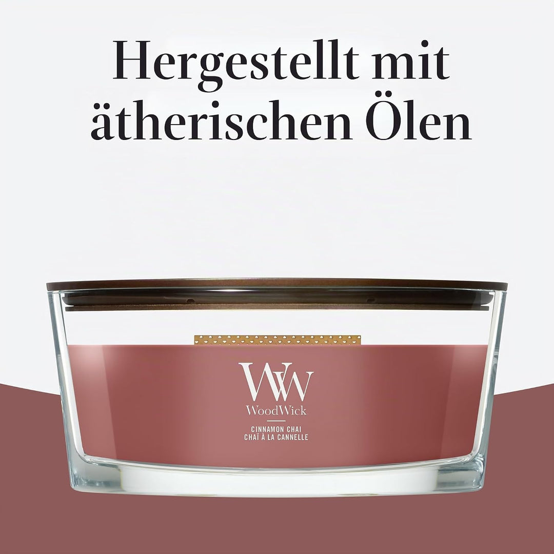 WoodWick Zimt Chai Dekorative Duftkerze im ovalformigem Glasgefäss 453.6 g, Glas, Cinnamon Chai, 11.