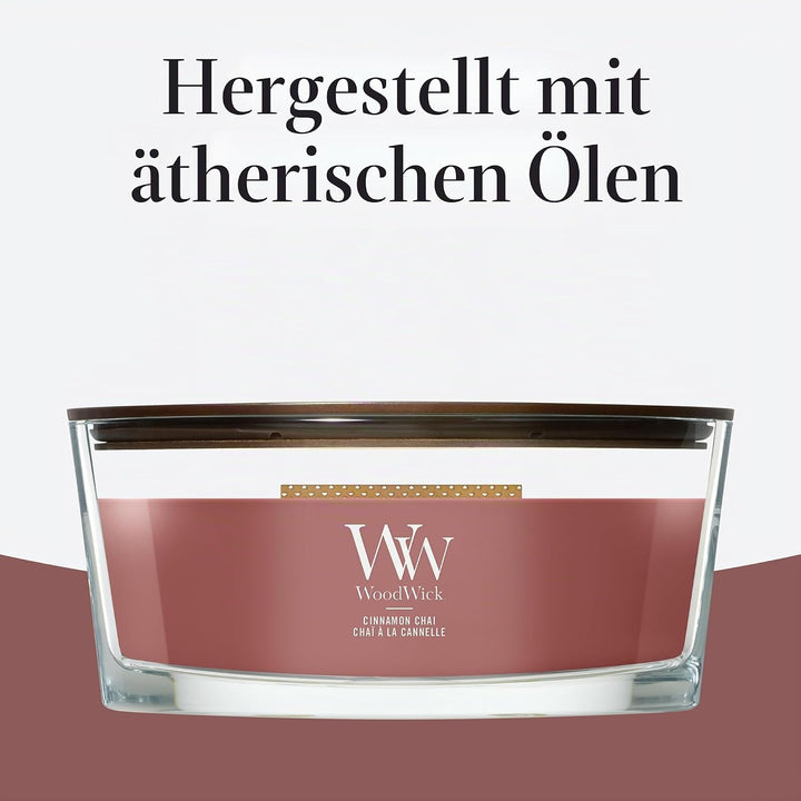 WoodWick Zimt Chai Dekorative Duftkerze im ovalformigem Glasgefäss 453.6 g, Glas, Cinnamon Chai, 11.