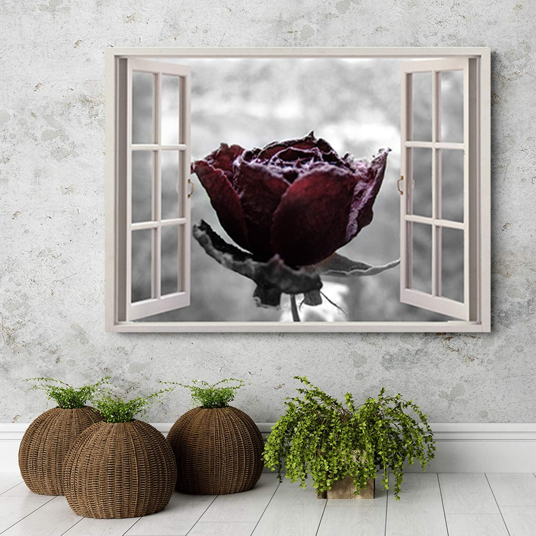 Feeby Leinwandbild 3D Illusion Bild Kunstdruck Rose schwarz-weiss 30x20 cm 30L x 20B cm M_14784, 30L