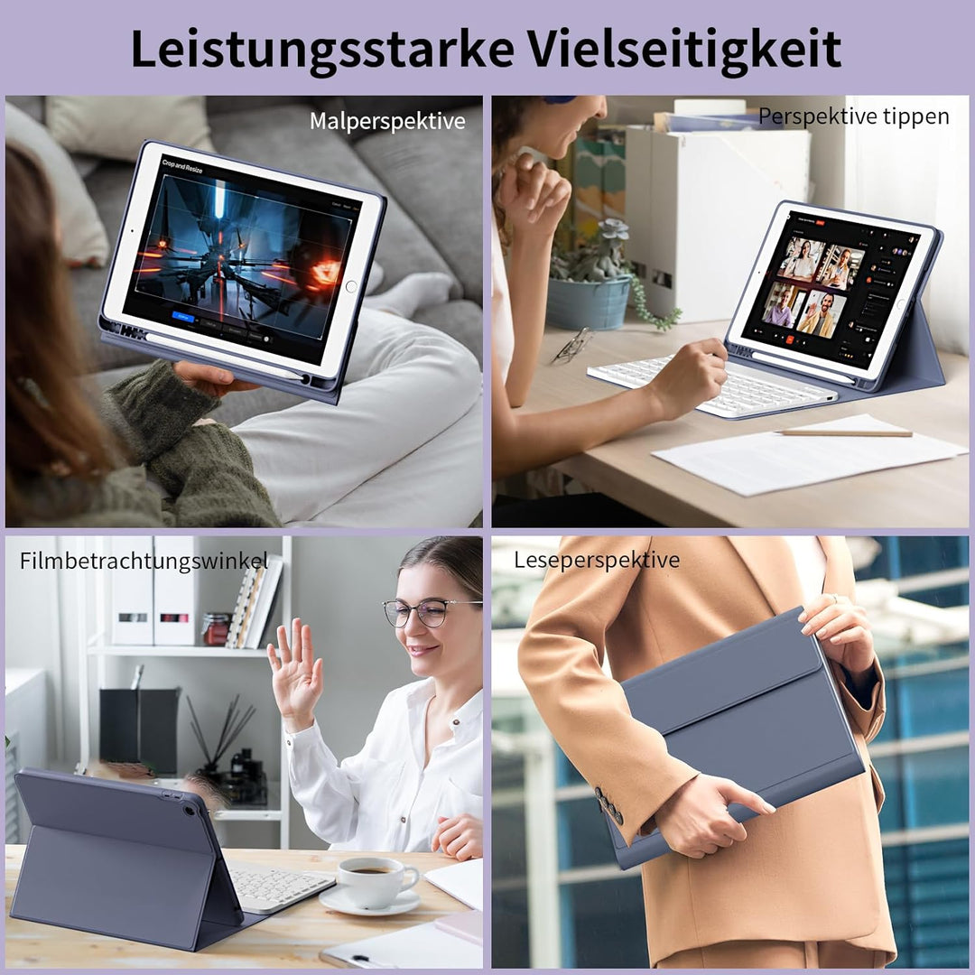 Tastatur Hülle für iPad 10,2 Zoll 9. 8. 7. Generation 2021 2020 2019, Abnehmbarer Bluetooth QWERTZ K