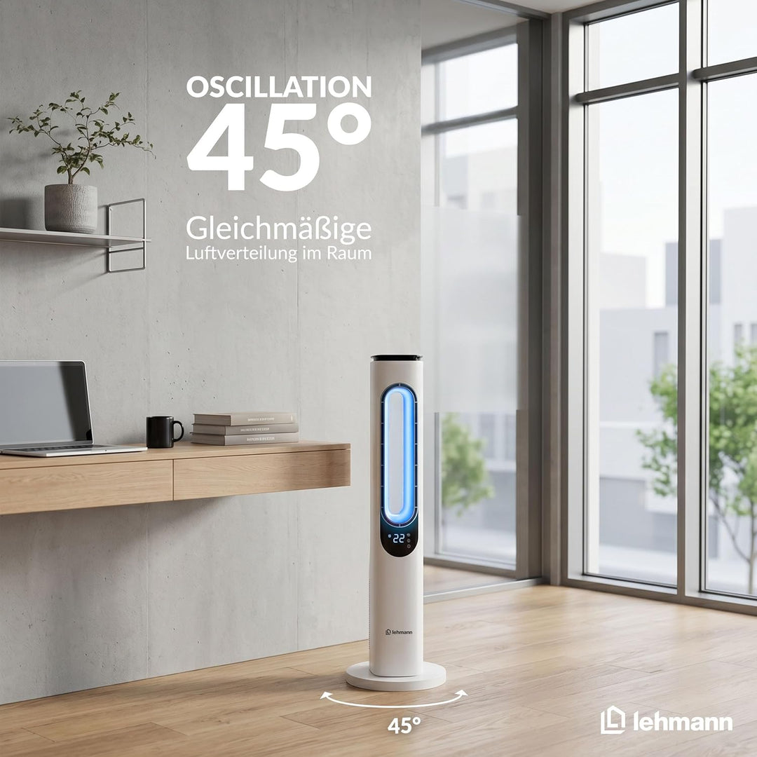 LEHMANN Turmventilator mit Fernbedienung & LED-Display, leiser Ventilator mit Schlafmodus, 15 h Time
