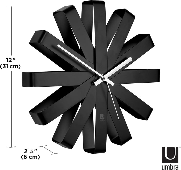 Umbra Ribbon Wanduhr, Moderne Quarz Wanduhr aus gebogenem Metall für Küche, Büro und Schlafzimmer, 3
