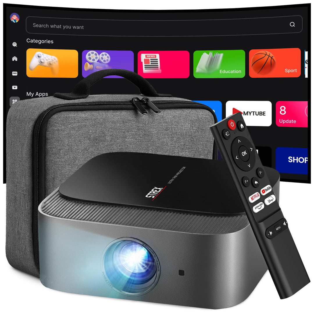 Strex Beamer - Smart 1080P Full HD Projektor - 4K Unterstützung - WiFi & Bluetooth - Eingebaute Laut