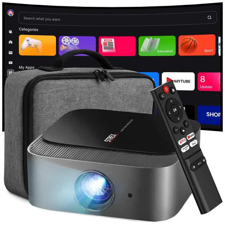 Strex Beamer - Smart 1080P Full HD Projektor - 4K Unterstützung - WiFi & Bluetooth - Eingebaute Laut