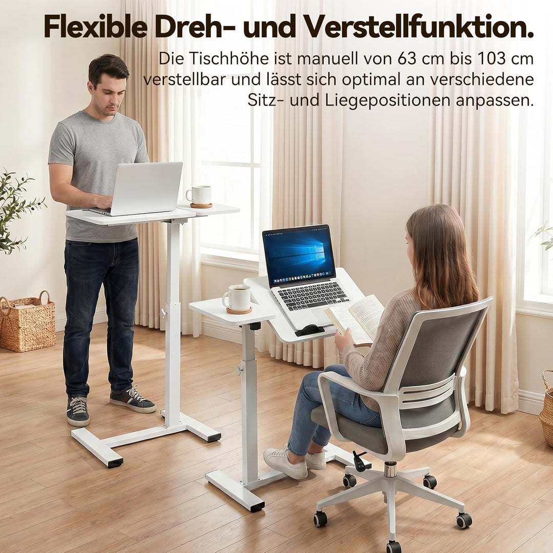 Beistelltisch mit Rollen, höhenverstellbarer Laptoptisch im C-Form Design, mobiler Sofatisch & Bettt