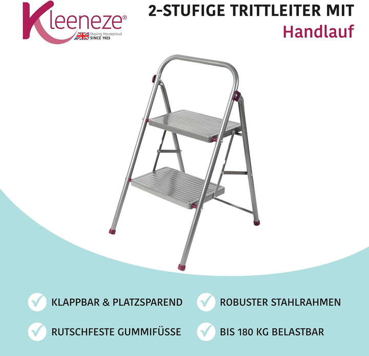 Kleeneze KL068491EU Zusammenklappbare 2-stufige Trittleiter - Leichte Klappbar DIY-Leiter mit Handla