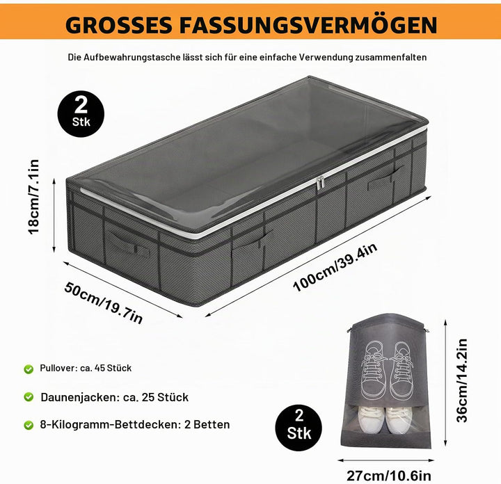 Unterbett Aufbewahrungsbox 2 Stück Unterbettkommode mit Sichtfenster, Faltbar, langlebigem Material