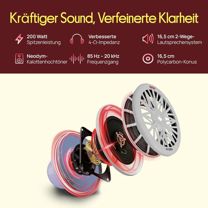 Pyle PLMR62 200 W 16,5 cm 2 Wege Marine Lautsprecher, Weiss
