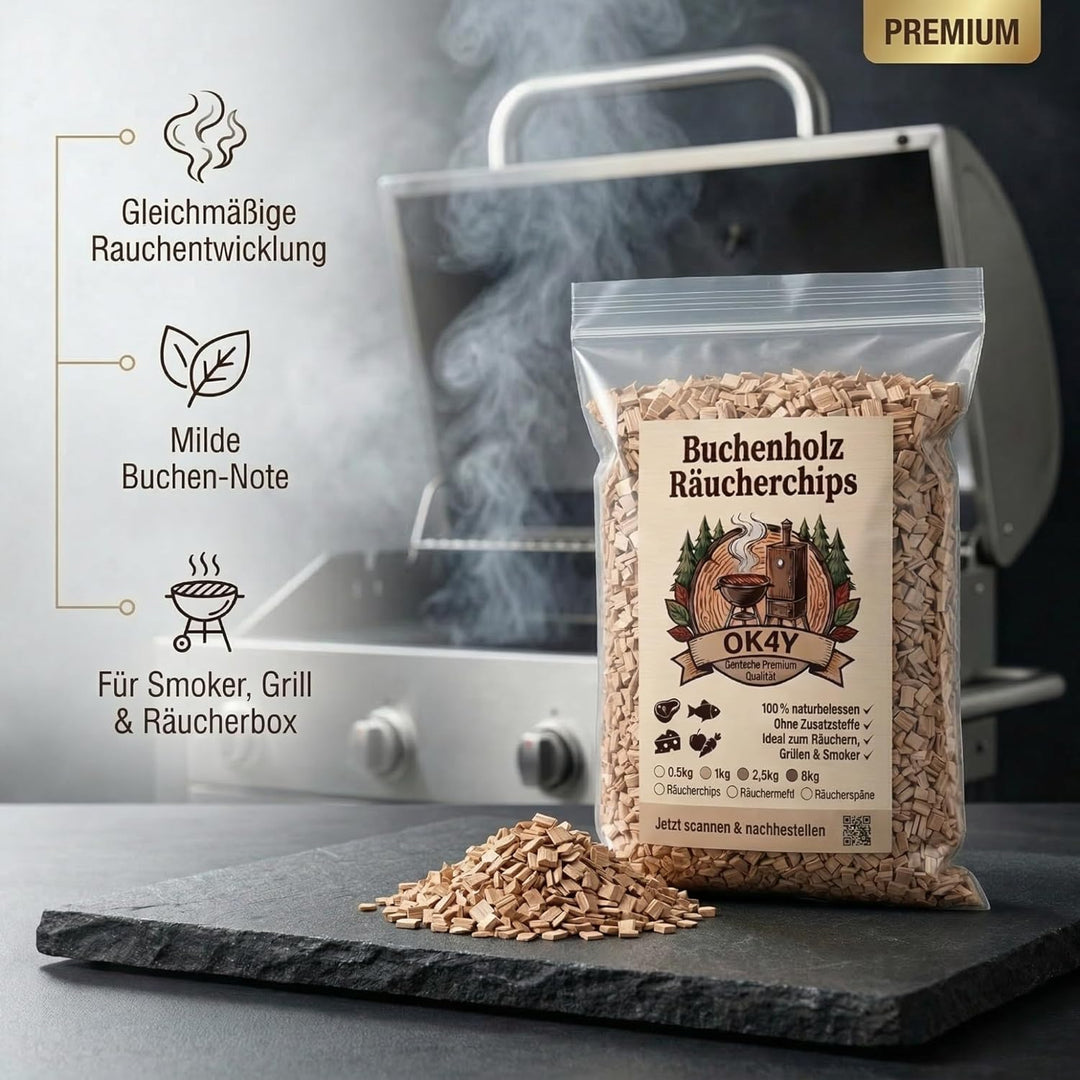 Räucherholz Buche nach Wahl – Räuchermehl, Räucherspäne oder Räucherchips | 0,5–5 kg | Räucherzubehö