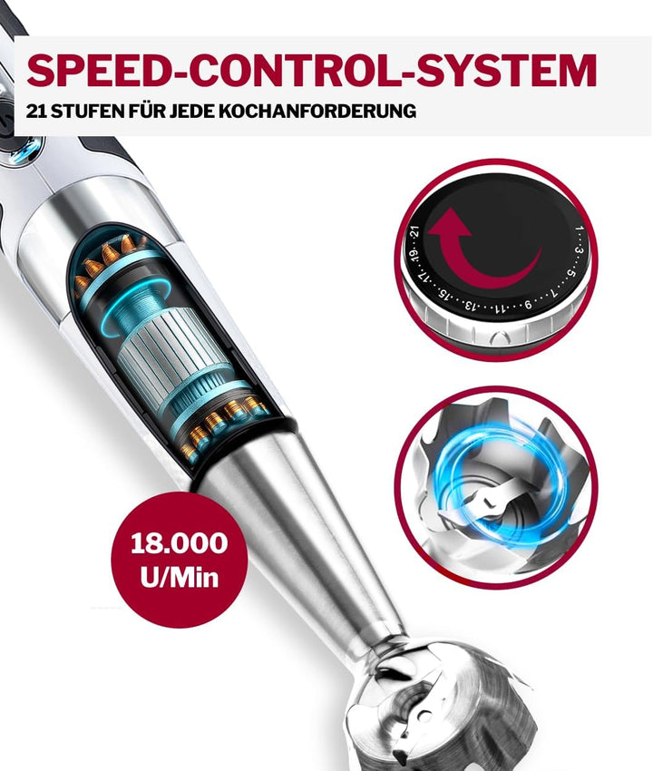 Turmix Stabmixer Kabellos Edelstahl CX 422 - Kabelloses Stabmixer Set mit Mixbecher, Multizerkleiner