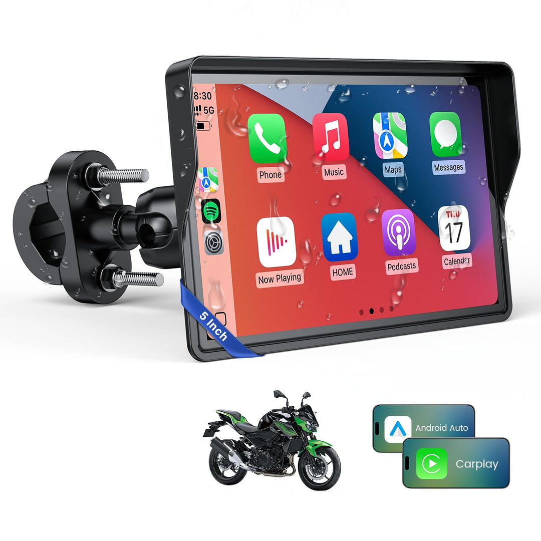 WonVon Pro 5 Zoll Motorrad CarPlay GPS-Navigationssystem mit Apple CarPlay & Android Auto | Tragbare