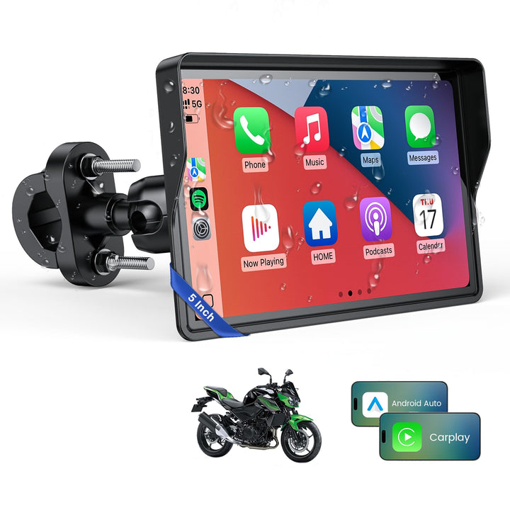 WonVon Pro 5 Zoll Motorrad CarPlay GPS-Navigationssystem mit Apple CarPlay & Android Auto | Tragbare