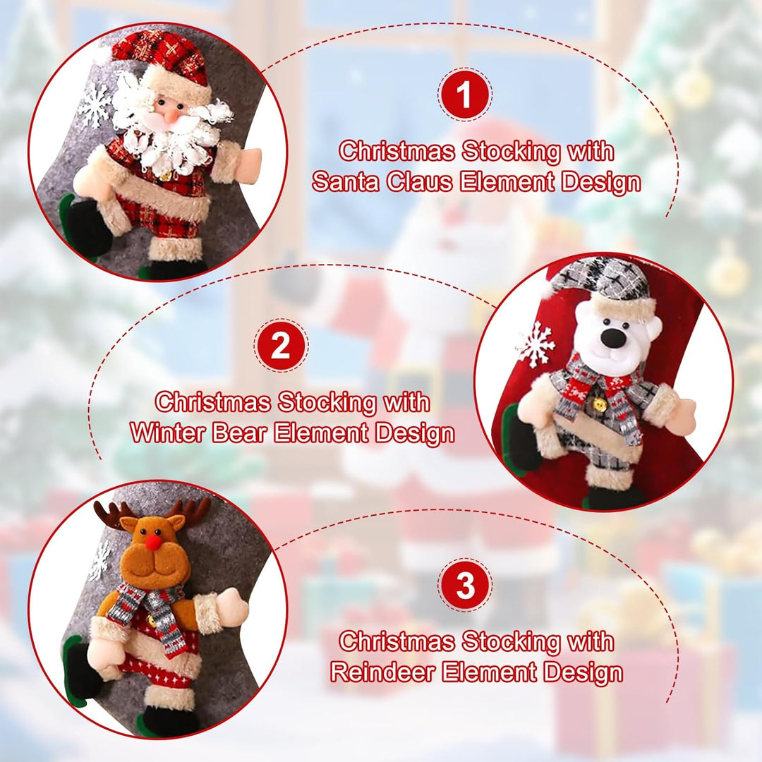 Nikolausstrumpf 3er Set, Personalisiert Grosser 3D Weihnachtsstrumpf, Nikolausstiefel zum Befüllen B