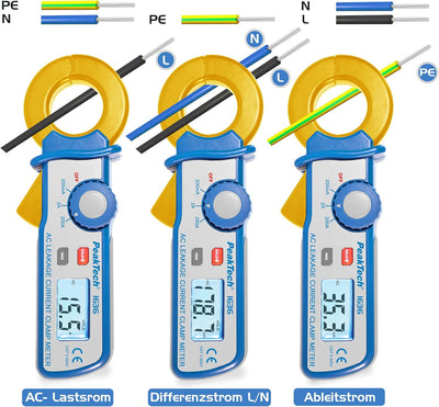 PeakTech 1636 – Leckstromzange mit Auflösung bis 100 µA, 2000 Counts, Data-Hold, Kriechstromzange, W