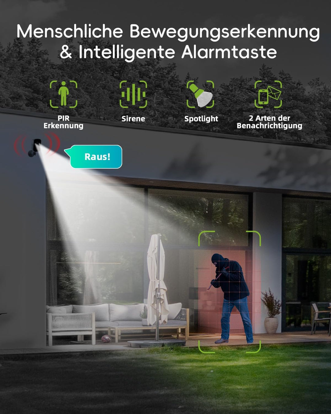 2K Überwachungskamera Aussen Akku Solar 5G/2,4G WLAN Kamera Outdoor | Solar-Kamera Outdoor mit Farbe