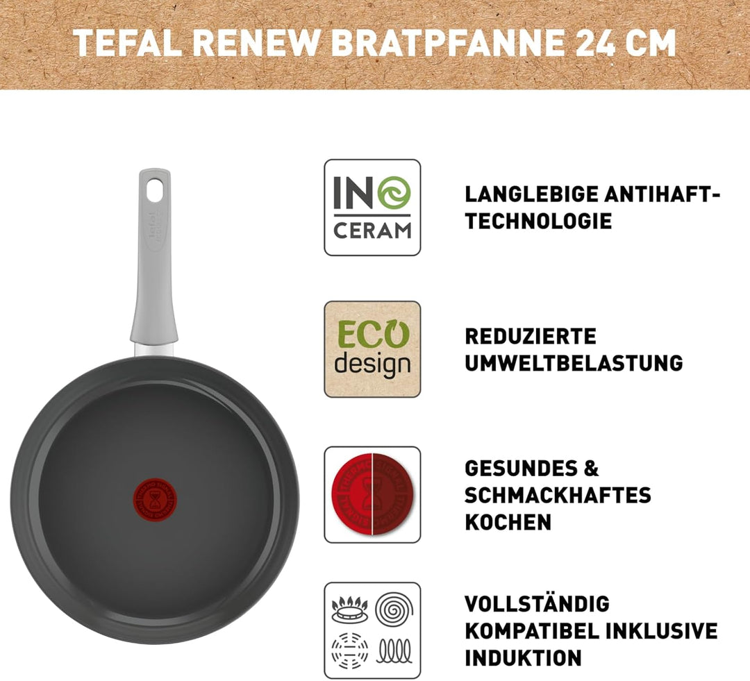 Tefal C42704 Renew On Bratpfanne 24 cm | Keramikversiegelung | umweltfreundlich recycelt | Thermo-Si