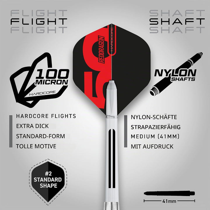 RED DRAGON Evos Steel Tungsten Dartpfeile Profi Steel Darts Set mit Flights, Schäfte and Brieftasche